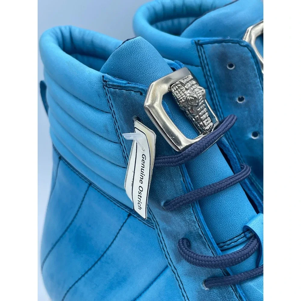 Belvedere Toro Mens 13 Antique Ocean Blue Ostrich Leather High Top Sneakers E15